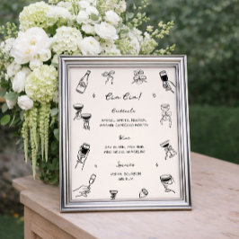 Hand Drawn Quirky Wedding Cin Cin Bar Poster