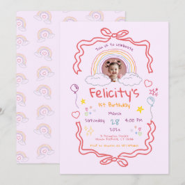 Hand Drawn Rainbow Whimsical Birthday Photo Einladung