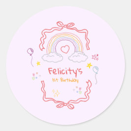 Hand Drawn Rainbow Whimsical Birthday Runder Aufkleber
