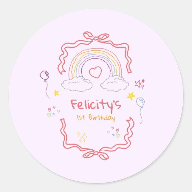 Hand Drawn Rainbow Whimsical Birthday Runder Aufkleber (Vorderseite)