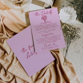 Hand Drawn Raspberry Pink Floral Wedding Details Begleitkarte