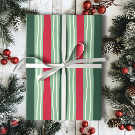 Hand Drawn Red and Green Striped Holiday Geschenkpapier