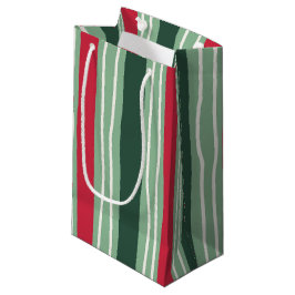 Hand Drawn Red and Green Striped Holiday Kleine Geschenktüte