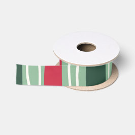 Hand Drawn Red and Green Striped Holiday Satinband