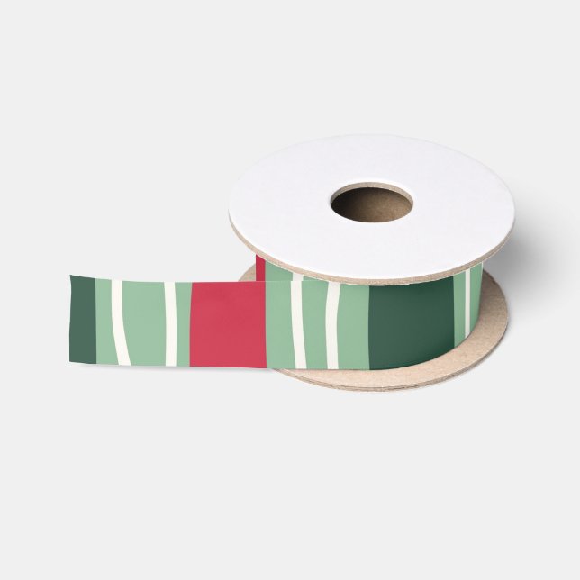 Hand Drawn Red and Green Striped Holiday Satinband (Spule)