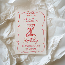 Hand Drawn Red Bow Martini 30. 50. 40. Geburtstag Einladung