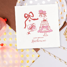 Hand Drawn Red Pink Doodles Birthday Party Serviette