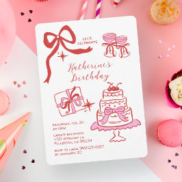 Hand Drawn Red Pink Scribble Birthday Party Einladung