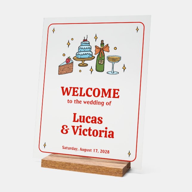 Hand Drawn Red Playful Whimsical Wedding Welcome (Angle)