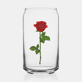 Hand-Drawn Red Rose Can Glass