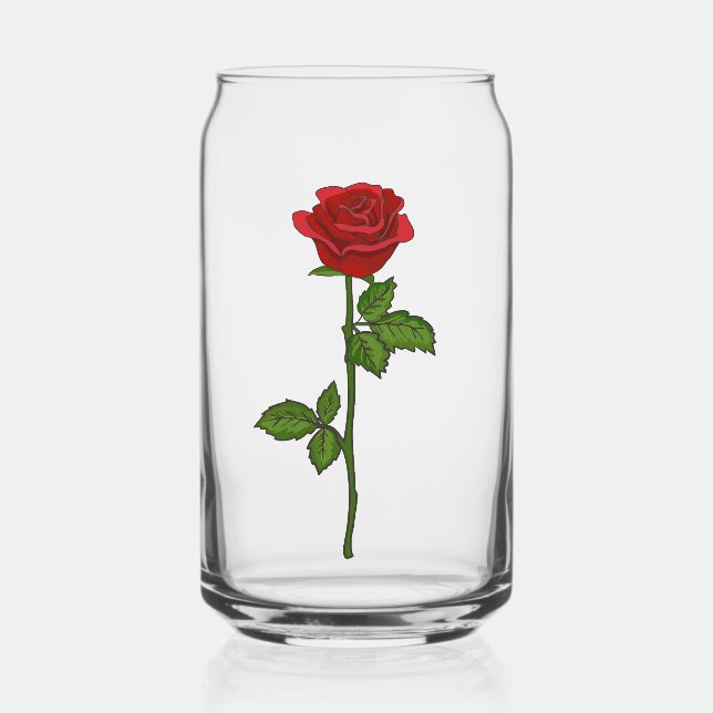 Hand-Drawn Red Rose Can Glass (Recto)