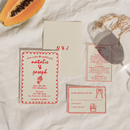 Hand Drawn Retro Funky Einzigartige Quirky Wedding Einladung