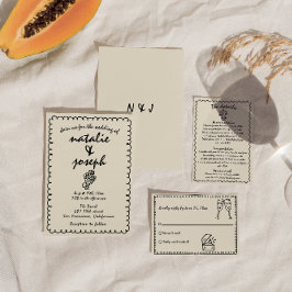 Hand Drawn Retro Funky Einzigartige Quirky Wedding Einladung