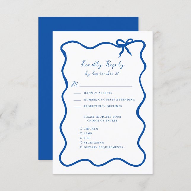 Hand Drawn Ribbon Whimsical Französisch Blue Weddi RSVP Karte (Von Creator hochgeladen)