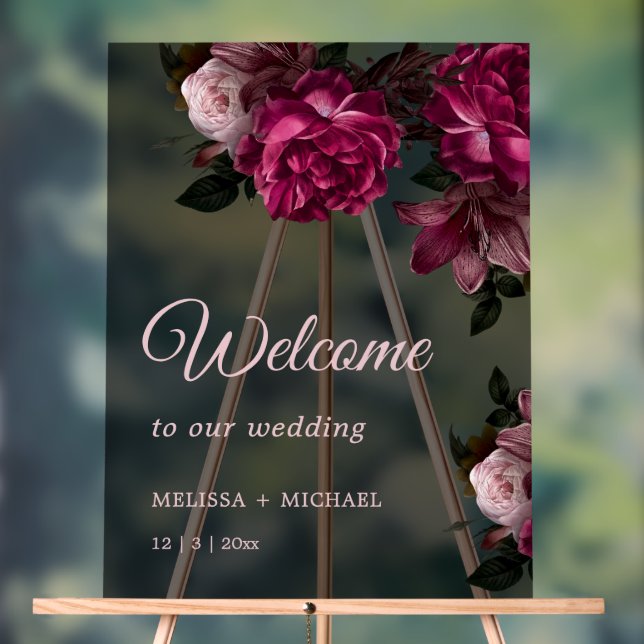 Hand Drawn Romantic Roses Wedding Welcome Acrylschild (Neutral)