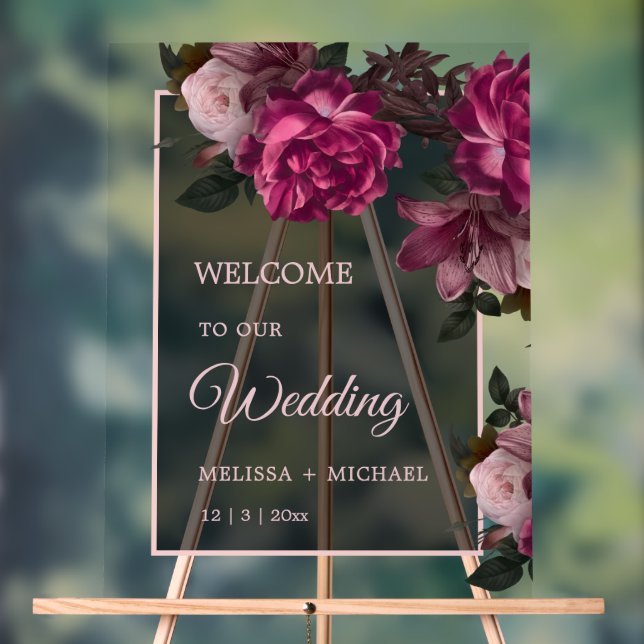 Hand Drawn Romantic Roses Wedding Welcome Acrylschild (Neutral)