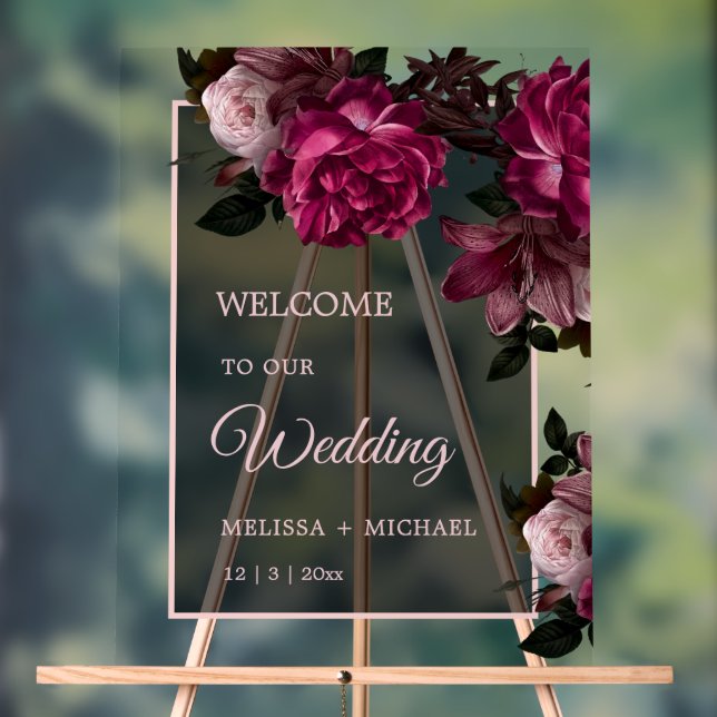 Hand Drawn Romantic Roses Wedding Welcome Acrylschild (Neutral)