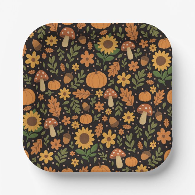 Hand Drawn Rustic Fall Pattern Paper Plates Pappteller (Vorderseite)
