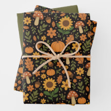 Hand Drawn Rustic Fall Pattern Wrapping Paper Set
