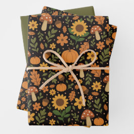 Hand Drawn Rustic Fall Pattern Wrapping Paper Set Geschenkpapier Set