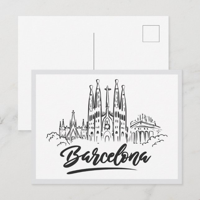 Hand drawn Sagrada Familia Barcelona Spain Postkarte (Vorne/Hinten)