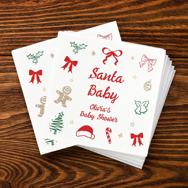 Hand Drawn Santa Baby Christmas Baby Shower Serviette (Von Creator hochgeladen)