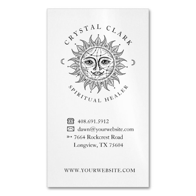 Hand Drawn schöne Celestial Sun Face Star Magnetische Visitenkarte (Vorderseite Vertikal)