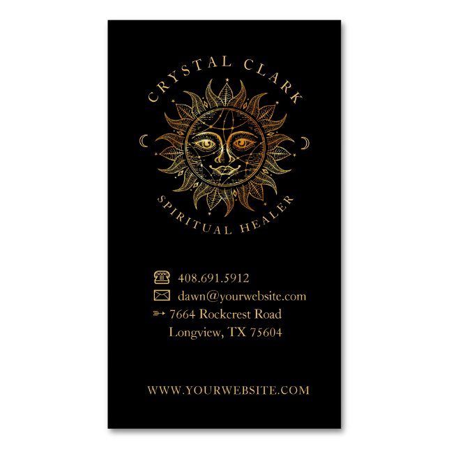 Hand Drawn schöne Celestial Sun Face Star Magnetische Visitenkarte (Vorderseite Vertikal)