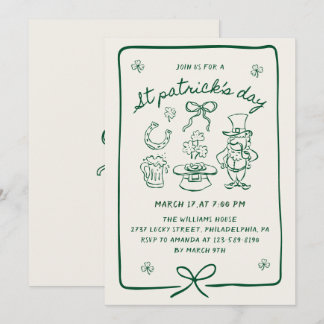Hand Drawn Scribble Doodles Bow St Patrick's Day Einladung