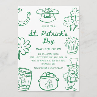 Hand Drawn Scribble Doodles St Patrick's Day Invit Einladung