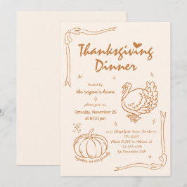 Hand Drawn Scribble Pumpkin Türkei Erntedank Einladung