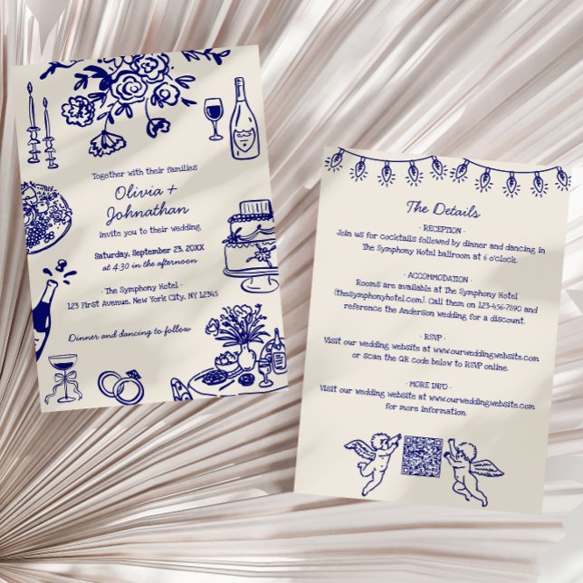 Hand Drawn Scribbles/Doodles All-In-One Wedding Einladung (Von Creator hochgeladen)