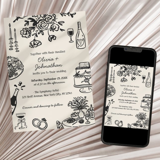 Hand Drawn Scribbles/Doodles Wedding Invitation (Créateur téléchargé)