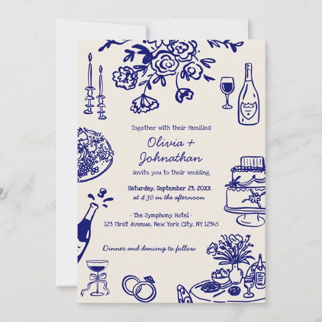 Hand Drawn Scribbles/Doodles Wedding Invitation (Devant)