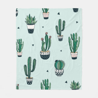 Hand drawn seamless pattern with cacti and succule fleecedecke