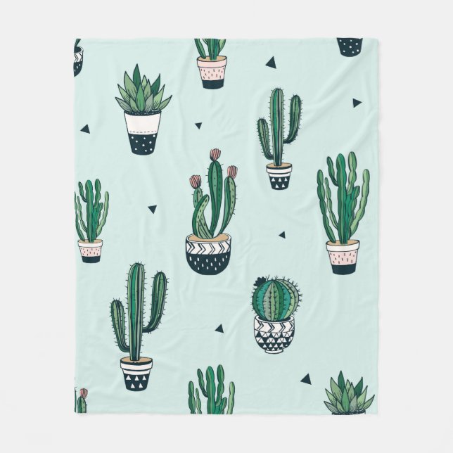 Hand drawn seamless pattern with cacti and succule fleecedecke (Vorderseite)