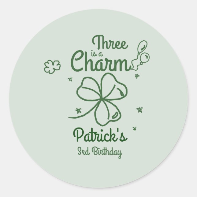 Hand Drawn Shamrock Any Age Birthday Runder Aufkleber (Vorderseite)