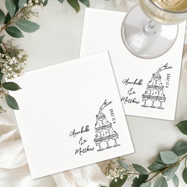 Hand Drawn Simple Cocktail Wedding Serviette (Hand Drawn Simple Cocktail Wedding Napkins)