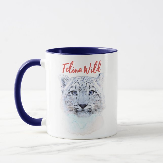 Hand Drawn Snow Leopard Mug "Feline Wild"  (Gauche)