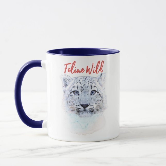 Hand Drawn Snow Leopard Mug "Feline Wild"  (Gauche)