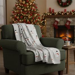 Hand-Drawn Snowmen on Grey Winter  Fleecedecke