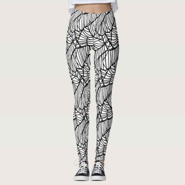 Hand Drawn Spider Web Halloween Pattern Leggings (Vorderseite)