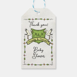 Hand drawn Stork Crest Baby Shower Geschenkanhänger