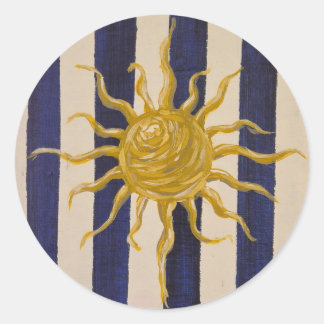 Hand-Drawn Sun Sticker with Classic Stripes