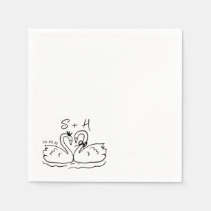 Hand Drawn Swan Heart Wedding Cocktail Serviette