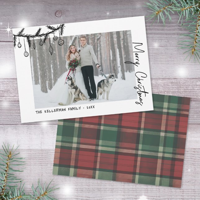 Hand Drawn Tartan Whimsical Christmas Feiertagskarte (Hand Drawn Tartan Whimsical Christmas Holiday Card )