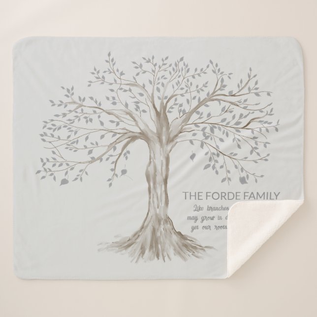 Hand Drawn Tree Personalized Quote Light Gray Sherpadecke (Vorderseite (Horizontal))