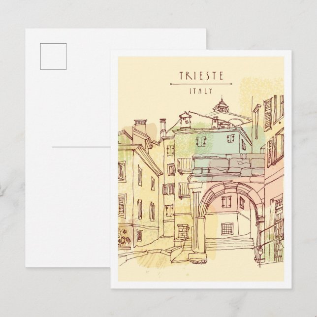 Hand drawn Trieste Italy Landmark Postkarte (Vorne/Hinten)