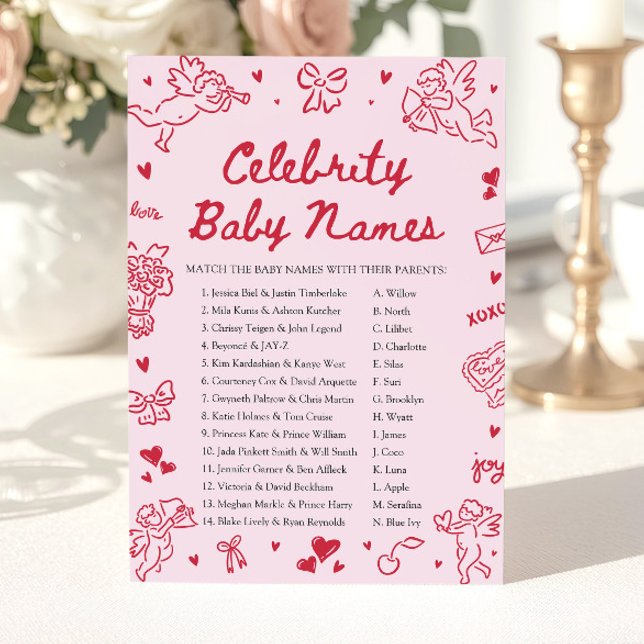 Hand Drawn Valentine Celebrity Baby Name Game Einladung (Hand Drawn Valentine Celebrity Baby Name Game)