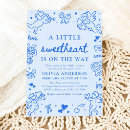 Hand Drawn Valentine Little Sweetheart Baby Shower Einladung